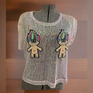 Trolls Pink Sequin Blouse Short Sleeve Mesh Good Luck Trolls Women’s Size Large